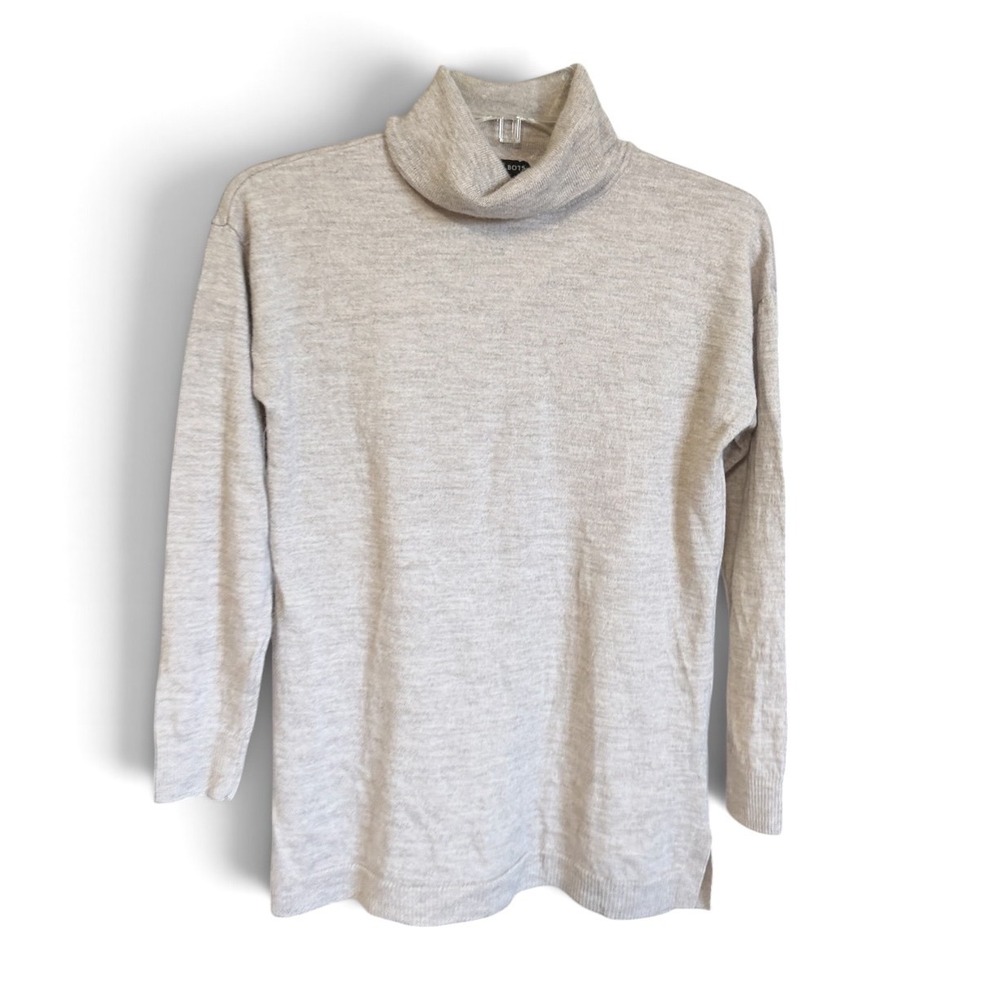 Talbots Turtleneck Sweater Womens M Beige Merino Wool Heathered Knit Pullover